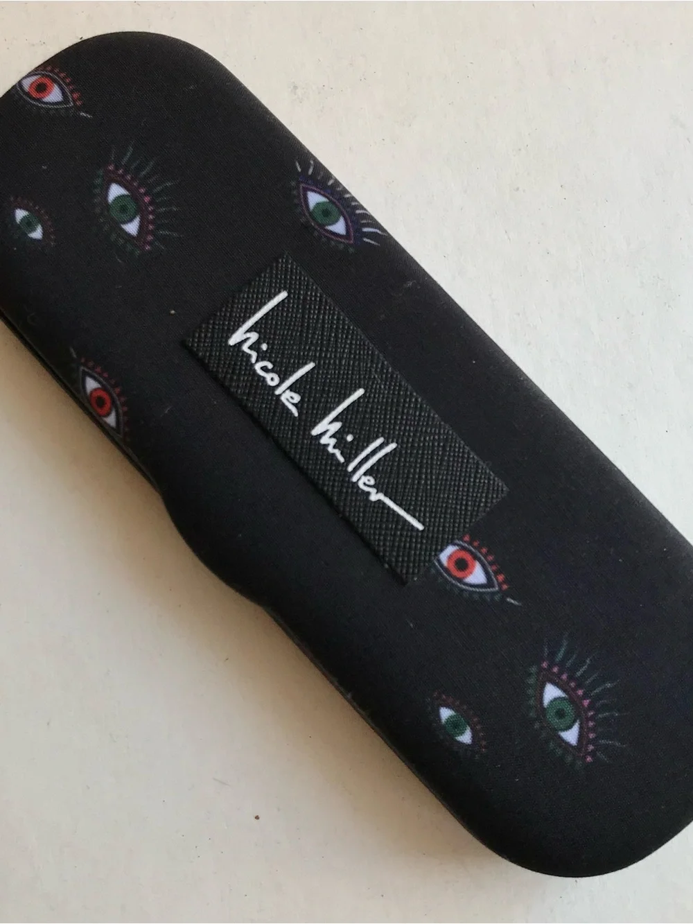Nicole Miller Black Sunglasses Case with Multicolor Eye Motif